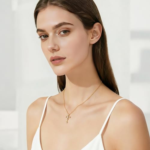 Image of URTHEONE Moissanite Cross Necklace for Women, 925 Sterling Silver 14KGold Plated Necklaces with Sparkling Moissanite Pendant, Faith Women's Jewelry, Trendy Gift for Women Mom Friend