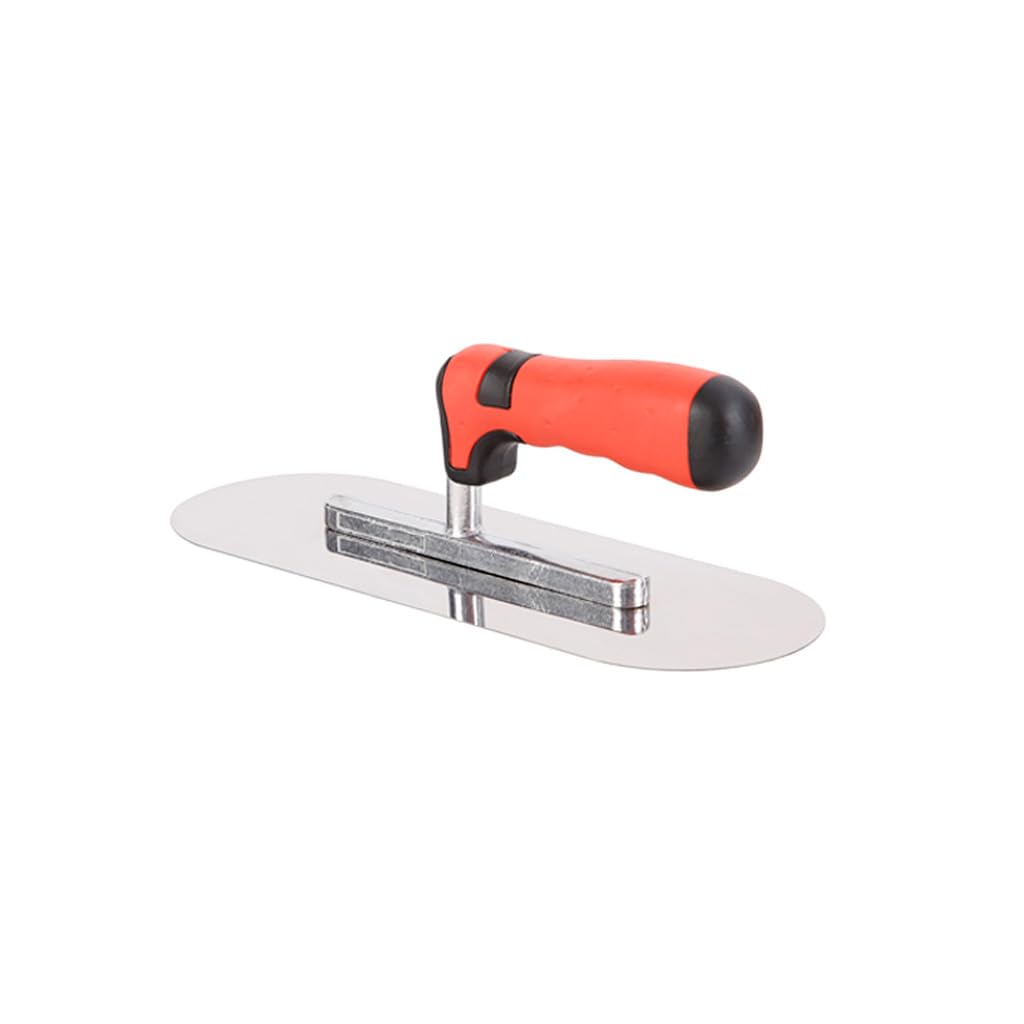 ESreake Concrete Tools Stainless Steel Pool Trowel, 11" x 4" Masonry Hand Tool with Soft Grip Handle, Lightweight, Plastering Trowel for Drywall Plastering Construction, Round End (Medium:11"L x 4"W)