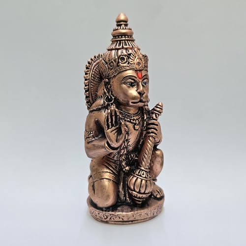 Image of Gold Art India Hanuman ji murti Home Decor Article | Sitting Bajrangbali Idol for Gifting | Maruti Statue with Gada for Puja & Office Desk | Hanuman for House Warming (5 x 2)