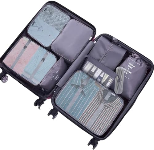 Image of 8 PCS Travel Luggage Organizers Set Waterproof Suitcase Organizer Bags Travel Lightweight Suitcase Organizer Bags for Travel Accessories Suitcases with Toiletries Bag (Grey)