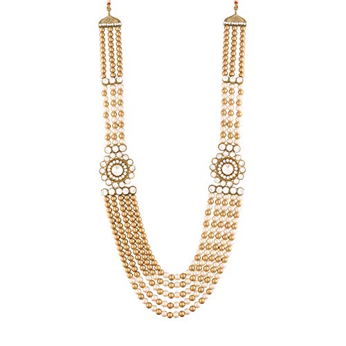 I Jewels 18k Gold Plated Indian Wedding Bollywood Dulha Moti Mala with Stone Maharaja Haar/Groom Necklace for Men (MLP33)
