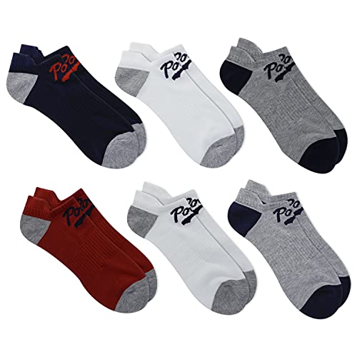 POLO RALPH LAUREN Men's 6-Pack Polo Swoosh Low Cut Sock, Black Assorted, 10-13