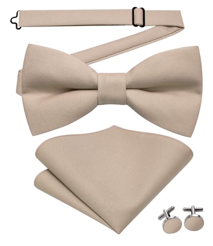 Image of Hi-Tie Bow Ties for Men Pre-Tied Pocket Square with Cufflinks Mens Bowtie Sets for Wedding Formal Party