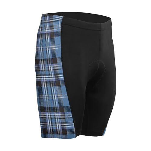 Men's Padded Bicycle Short, Cycling Shorts, Breathable, Moisture-Absorbent and Sweat-Wicking Blue Black Tartan Plaid