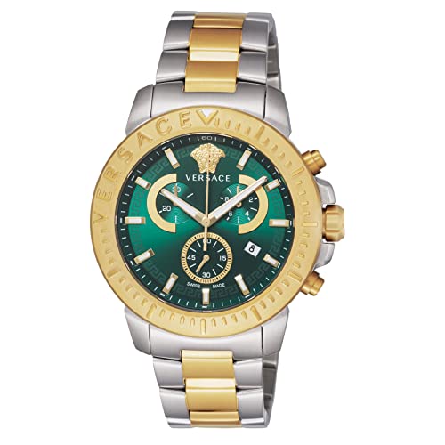 [ヴェルサーチ] 腕時計 New Chronograph クロノグラフ グリーン 文字盤 ステンレススチール サファイヤガラス クォーツ Quartz 45MM スイス Watch VE2E00421 メンズ ゴールド [並行輸入品]