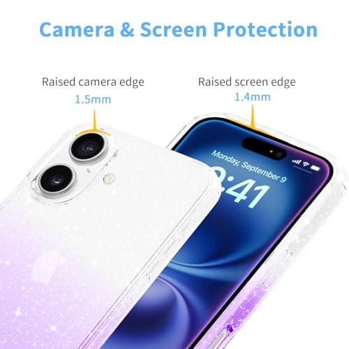 JJGoo Compatible with iPhone 16 Case Clear Glitter, Sparkle Soft TPU Transparent Shockproof Women Girls Slim Bling Sparkly Bumper Cover Phone Case for iPhone 16 6.1-Inch, Gradient Purple - image 4