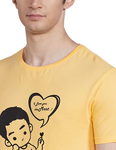 Image of Duo Men's Printed Regular fit T-Shirt HS-LOVEU Yellow L (Duo-HS-LOVEU)