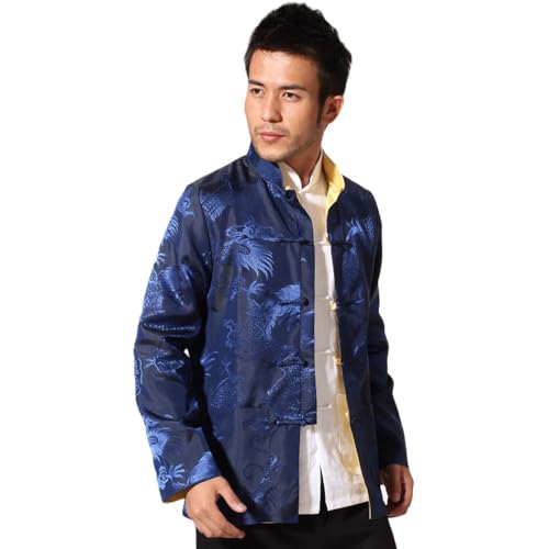 Two-Sided Chinese Men's Jacket - Traditional Martial Arts Kung Fu Dragon Pattern Uniform Long Sleeve Clothing for Men2