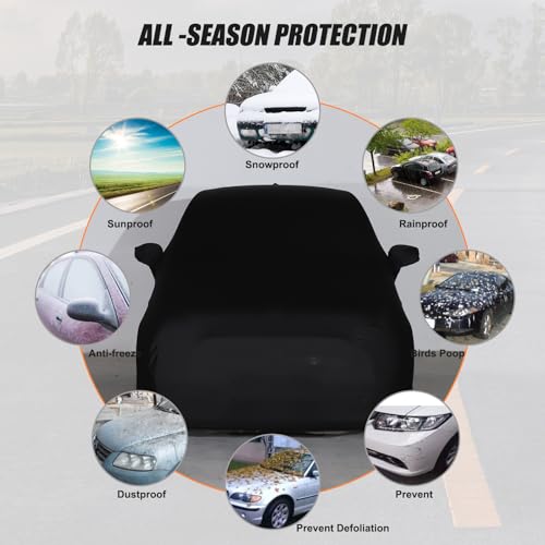 Image of Car Cover Waterproof All Weather Compatible with Fiat 500 /500 Abarth 2010-2022，Velvet Material Car Cover Sun Hail UV Snow Dust Protection Cover Exterior Accessories (Black（Style B）)