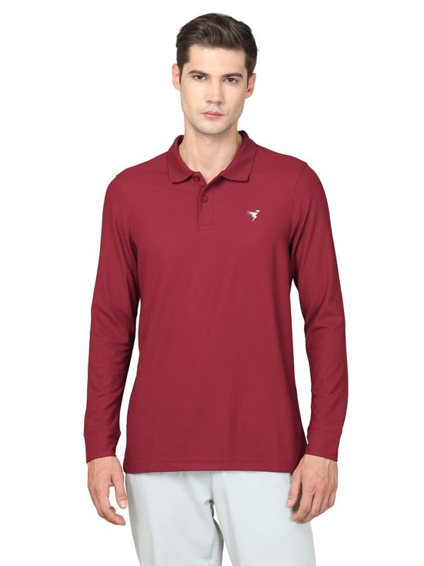 Image of TECHNOSPORT Mens Slim Fit Polyester Active Wear Collar Polo T-Shirt with Long Sleeves for Workout, Sports