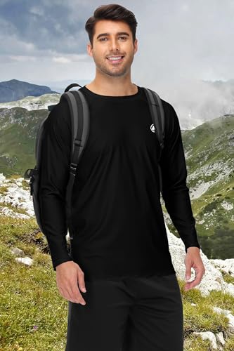 Image of AOBUTE Mens Long Sleeve Swim Shirt Quick Dry Sun Protection Rash Guard
