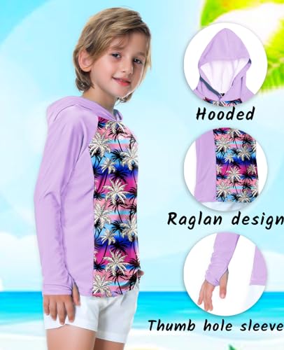 Image of AOBUTE Unisex Kids Long Sleeve Hoodie Rash Guard Boys UPF 50+ Swim Top with Thumb Hole 3-12 Years