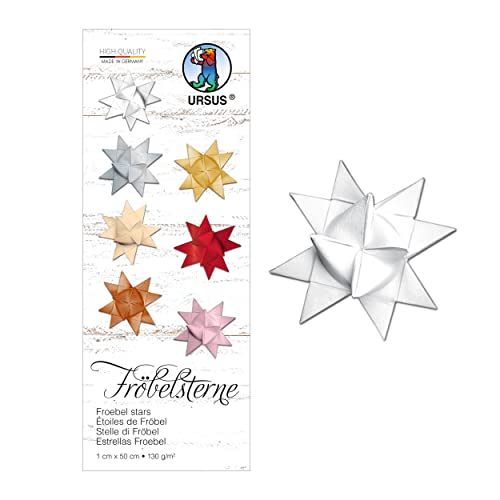 Ursus 3200001 - Papierstreifen für Fröbelsterne, hochweiß, aus Tonzeichenpapier 130 g/qm, ca. 1 x 50 cm, 100 Streifen für ca. 25 Sterne, Bastelklassiker zur Weihnachtszeit
