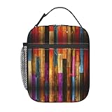FSCEV Bolsa de almuerzo de madera pintada de colores, bolsa de picnic aislada de mano, bolsa de trabajo, fresca o cálida