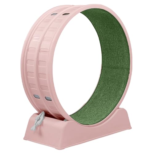 Cat Wheels Cat Exercise Wheel for Indoor Cats Cat Treadmill with Detachable Green Carpet & Teaser/Stickers Ultra-Quiet Scroll Wheel with Latch Safe and Stable (Pink)