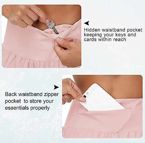 The Gym People Womens High Waisted Running Shorts Quick Dry Athletic Workout Shorts With Mesh Liner Zipper Pockets (Pink, Small) #TOP2