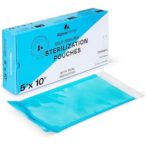 200 5.25" x 10" Sterilization Pouch Self Sealing Autoclave Bags for Dental, Tattoo Nail Art Instruments Cover