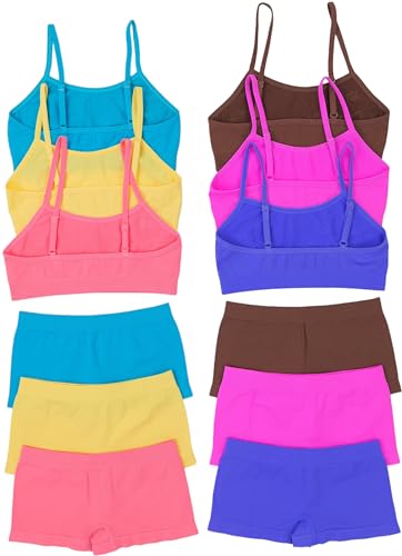 Image of ToBeInStyle Girl Pack of 6 Set Spaghetti Strap Training Bras & Boyshorts Bikinis