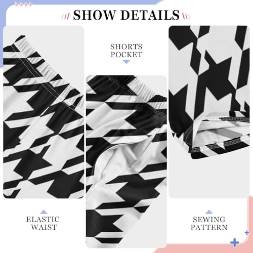 ZZXXB Black and White Houndstooth Boys Long Pants Soft Trousers Elastic Waist Kids Lounge Bottoms with Pockets S-XL4