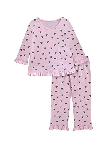 Image of A.T.U.N. (ALL THINGS UBER NICE) Girls Soft Pink- Charcoal Grey Heart Print Ruffle Nighsuit