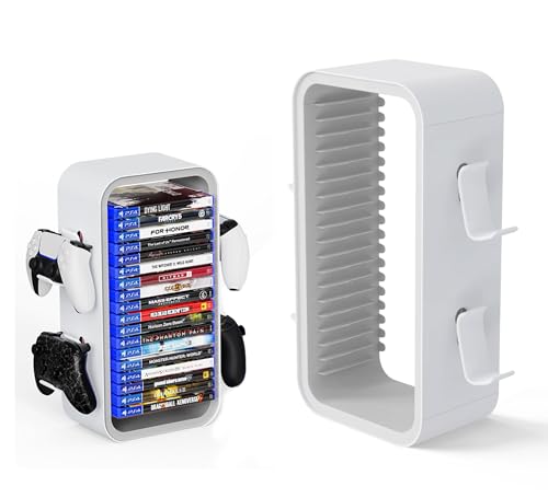 wigmoa OYO-1 - Torre de almacenamiento de juegos compatible con PS5/Xbox Series S y X/Switch, organizadores universales de discos de videojuegos, 18 unidades con 4 soportes para controladores, soporte