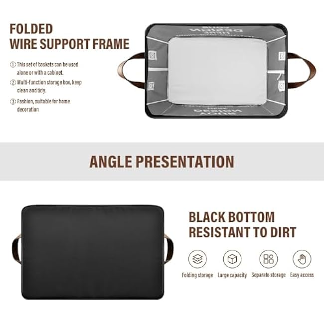 Custom Storage Bins Your Own Design Custom Foldable Containers Metal Frames Fabric Storage Baskets 2 Handles Print On Demand(1pack,black)