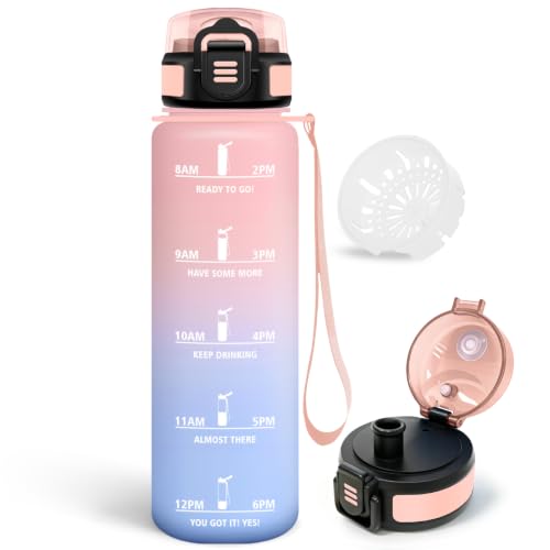 Mulbijeo Botella Agua Gimnasio, 1L Botella con Filtro, Garrafa de Agua