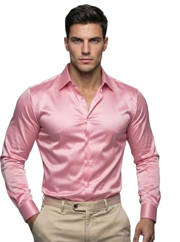 Image of Diverse Men's Satin Casual Shirt | Premium Solid Poly Satin | Wrinkle-Free, Full Sleeve Regular Fit Office, Business Wear
