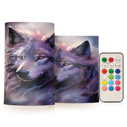 ALAZA Wolf (24) Flickering Flameless Candles Battery Operated with Remote Timer,Tea Light Candles LED Pillar Votive Candles set of 2 for Outdoor Indoor Decorations