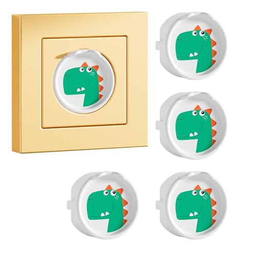 CBRVTY Lot de 4 cache-prises de type F avec dinosaure, en silicone, décoratif, empêche le contact des enfants, protection de prise de courant (4 dinosaures...