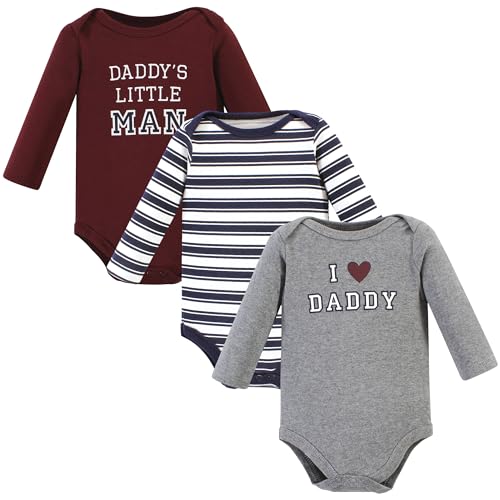 Hudson Baby Unisex Baby Cotton Long-Sleeve Bodysuits, Boy Daddy 3-Pack, 0-3 Months