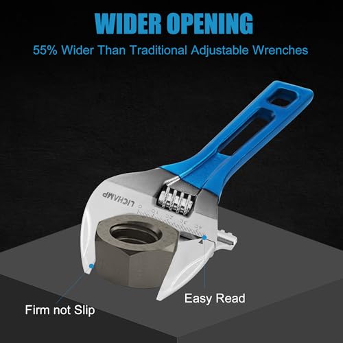 Image of Lichamp 8-Inch Stubby Adjustable Wrench with 44 mm Wide Jaw Opening for Plumbing Automotive and Industry Tight Spaces Work (Pack of 2)