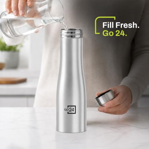 Image of Go24 pexpo Monaco 750 ISI Certified Stainless Steel Sports /Fridge Water Bottle with Steel Cap - 700ml, Silver | Eco Friendly | BPA Free | Water Bottle for Office, Gym, School, Yoga, Trekking