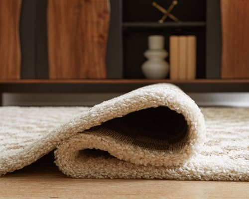 Image of Signature Design by Ashley Checkered Shag Area Rug, Taupe /Ivory, 5x7