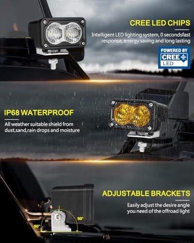 Image of LED Pods 4Pcs 3 inch 80W Driving Flood CREE LED Pod Lights | White + Yellow Small Off Road Lights Backup Reverse Scene Lights for Trucks Motorcycle UTV ATV SUV Dirt Bike