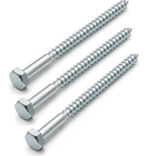 AMLOOPH M8 x 100mm Coach Screws, 10 Pack Heavy Duty Hex Head Lag Bolts 100mm - Zinc Plated Steel Half Thread M8 Self-Tapping Wood Screws for Wood, Brick & Masonry Fixing – Fence, Shelving, Decking