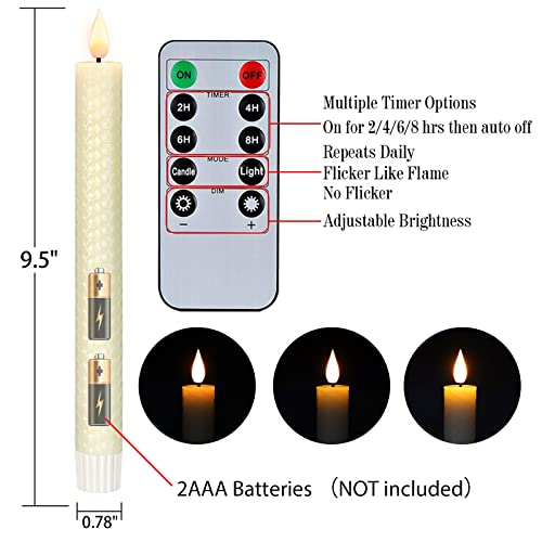 5Plots 6Pcs Ivory 9.5" Honeycomb Flameless Taper Candles With Remote, Led Taper Candles Battrey Operated For Morhers Day Gift, Home/Party/Wedding Decor, 3D Wick #TOP5