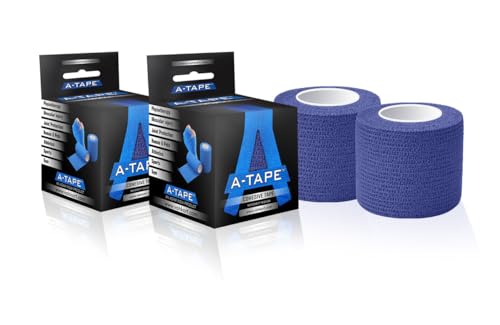 Image of A-Tape Breathable Self Adhesive Cohesive Bandage Wrap - Athletic Non-Woven for Sports, Medical Use, Injuries, Knee & Wrist Support - Suitable for Humans & Pets (Navy Blue, 5cm Pack Of 2)