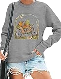 Teaaha Frog And Toad Sweatshirt Women Vintage Cute Cycling Frog Long Sleeve Pullover Tops Best Friends Shirt Book Lover Gift Dark Grey