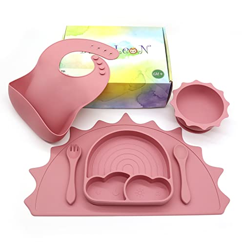 Silicone Baby Feeding I Baby Led Weaning Complete Set- Toddler Plate and Bowl, Bib, Mat, Spoon and Fork (6-12 Months)