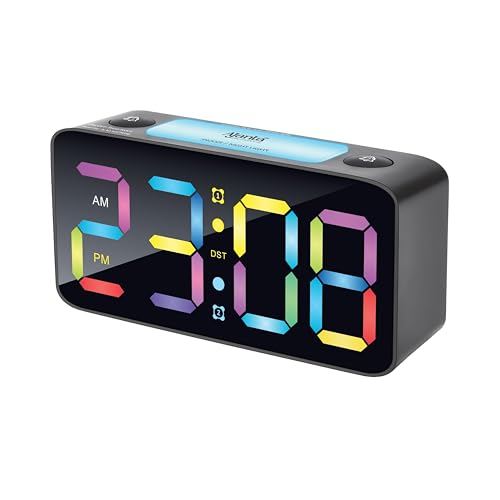 Image of Ajanta Modern Digital Table Clock DA-155 Black Multicolour | 7-Color Night Light, Alarm, 4-Level Dimmer & 2 USB Charging Ports