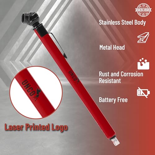 Image of UNCO- Pencil Tire Pressure Gauge, 2 Pack, 10-75 PSI, Red, Stainless Steel Body, Metal Made Nozzle, Rust and Corrosion Resistant, Pencil Air Pressure Gauge for Tires, 3 Measurements for Cars, Bikes