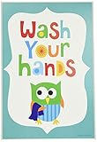 The Kids Room by Stupell Wash Your Hands On Blue Background Rectangle Wall Plaque, 11 x 0.5 x 15, Proudly Made in USA