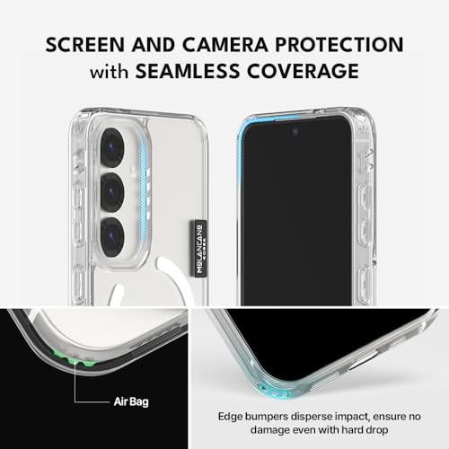 Coque Samsung S25 transparente MagSafe et multicolore avec protection caméra intégrée