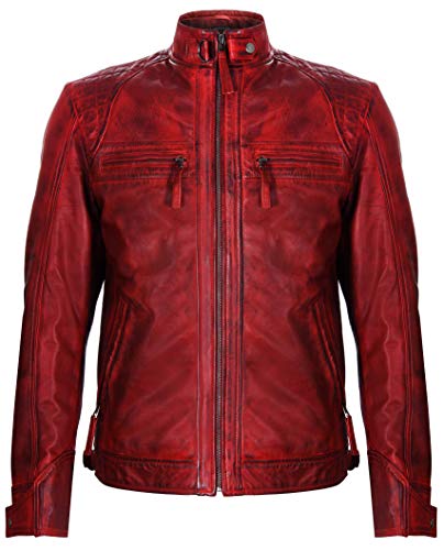 Infinity Leather Herren Rot Retro Gesteppte Echt Nappa Bikerjacke...