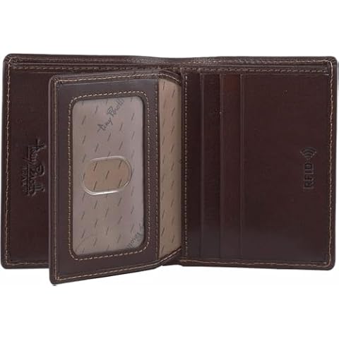 Tony Perotti Men's Italian Leather Bifold Wallet With ID Window Flap, Card Holders, Pockets - Eco-Friendly Vegetable-Tanned Full Grain Leather Wallet Made in Italy - Brown Cover