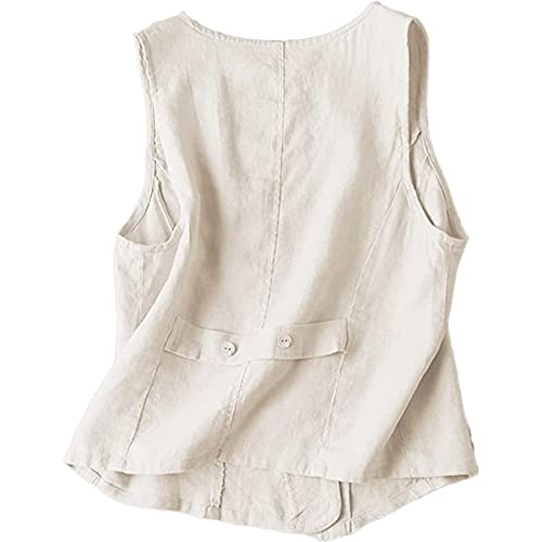 Dongfeng Women's Cotton Linen Sleeveless Vest Casual V Neck Button Down Blazer Waistcoat Jackets2