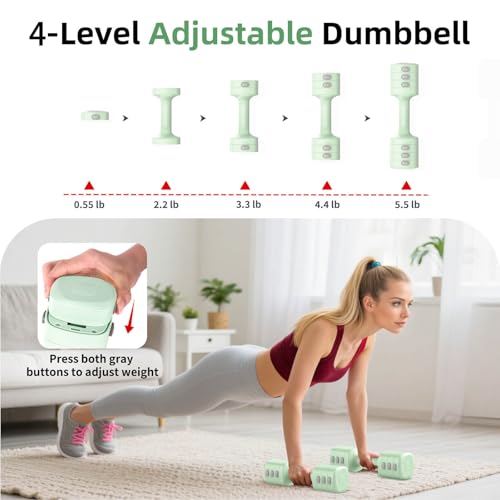 Image of 2-in-1 Adjustable Dumbbell Set, Upgraded 4 Levels Hand Weights for Women Men, Each 2.2 /3.3 /4.4 /5.5lb, Convertible Weights Dumbbells and Kettlebell Set for Home Gym Exercise & Fitness
