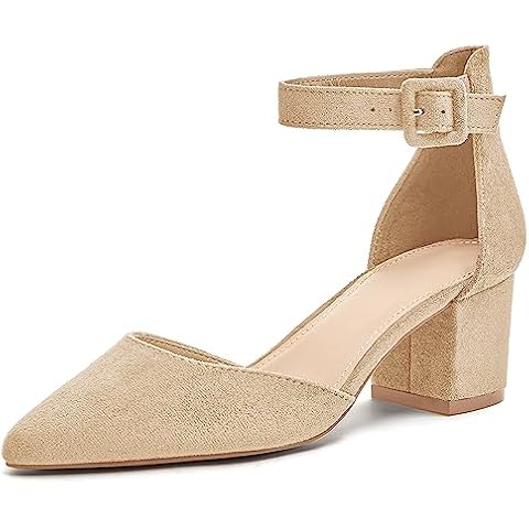 FISACE Womens Low Mid Square Heel Ankle Strap Sandal Office Ladies Pointed Toe Pumps Shoes Cover