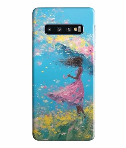 Image of Printed Hard Back Case Cover & Compatible for Samsung Galaxy S10 | Painting Girl with Umbrella (Multicolor) - D1194